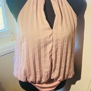 Pink Sleeveless Pleated Cut Out Bodysuit